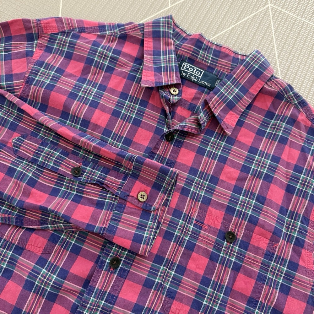 Polo Ralph Lauren Mens Button Up Shirt Size Large Multicolor Embroidered Plaid